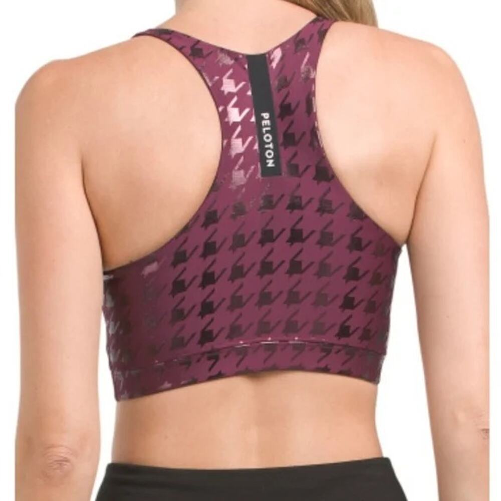 NWT PELOTON Show Up Foil Houndstooth High Neck Bra Sz XS Plum - Picture 2 of 7